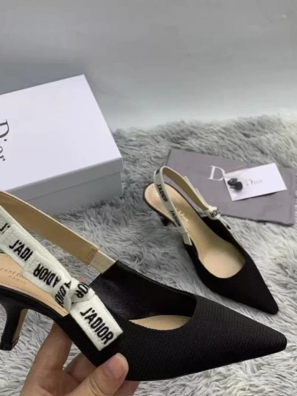 Dior J'ADIOR Black Fabric Slingback Pointed‑Toe High Heels